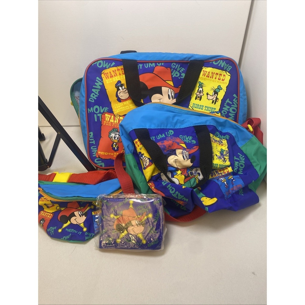 RARE Vintage 90s Disney Mickey And Friends Western Cowboy Lot Of 3 Bags + Wallet